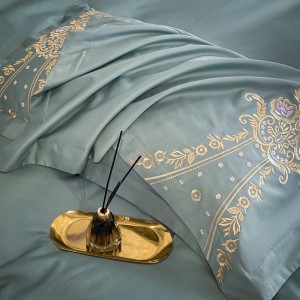 Elegant design full size embroidery adult pillowcases luxury 100% cotton blue cotton comforter cover bedding set supplier