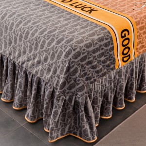 Warm fleece 4-pieces home textile soft carving duvet cover ruffles pillow shams orange flat sheets queen size bedding set