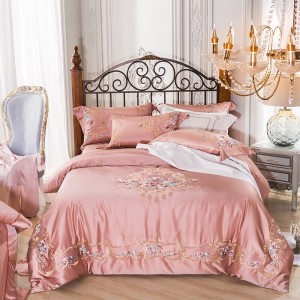 Customized Luxury pink Lyocell Cotton Home Textile Embroidery Duvet Comforter Cover ODM/OEM Pillowcase Pillow Shams Bedding Set
