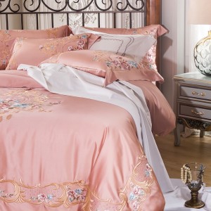 Customized Luxury pink Lyocell Cotton Home Textile Embroidery Duvet Comforter Cover ODM/OEM Pillowcase Pillow Shams Bedding Set