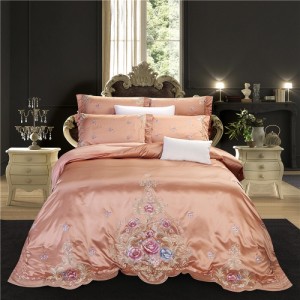 Customized Luxury pink Lyocell Cotton Home Textile Embroidery Duvet Comforter Cover ODM/OEM Pillowcase Pillow Shams Bedding Set