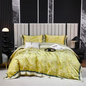 Hot-selling 4-pieces textile jacquard 2m/2.2m bedsheet flat sheets 1.8m quilt cover premium yellow 100% cotton bedding set manufacture