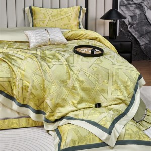 Hot-selling 4-pieces textile jacquard 2m/2.2m bedsheet flat sheets 1.8m quilt cover premium yellow 100% cotton bedding set manufacture