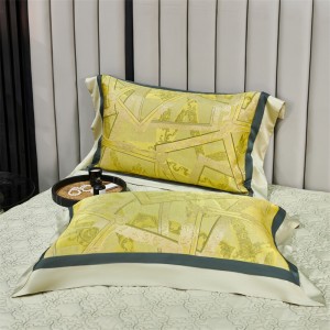 Hot-selling 4-pieces textile jacquard 2m/2.2m bedsheet flat sheets 1.8m quilt cover premium yellow 100% cotton bedding set manufacture