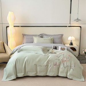 Elegant design full size embroidery adult pillowcases 100% cotton green comforter cover bedding set supplier