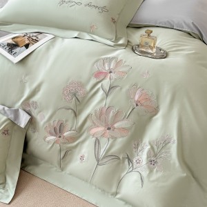 Elegant design full size embroidery adult pillowcases 100% cotton green comforter cover bedding set supplier