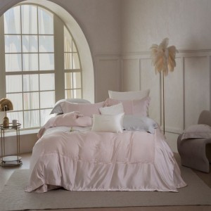 Lyocell high precision embroidery duvet cover pink rounded edge bed sheets 4pcs bedding set