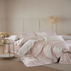 Lyocell high precision embroidery duvet cover pink rounded edge bed sheets 4pcs bedding set