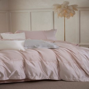 Lyocell high precision embroidery duvet cover pink rounded edge bed sheets 4pcs bedding set