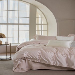 Lyocell high precision embroidery duvet cover pink rounded edge bed sheets 4pcs bedding set