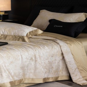 Champagne color lyocell cotton yarn-dyed jacquard summer quilt bed sheet bedding set