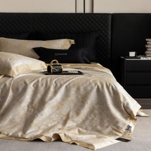 Champagne color lyocell cotton yarn-dyed jacquard summer quilt bed sheet bedding set