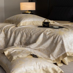 Champagne color lyocell cotton yarn-dyed jacquard summer quilt bed sheet bedding set