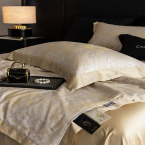 Champagne color lyocell cotton yarn-dyed jacquard summer quilt bed sheet bedding set