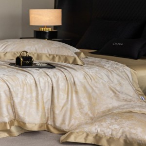 Champagne color lyocell cotton yarn-dyed jacquard summer quilt bed sheet bedding set