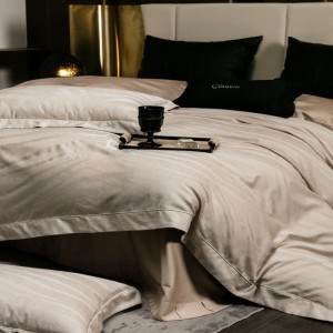 Light brown lyocellcotton home textile bedding yarn-dyed jacquard quilt cover bed sheet set