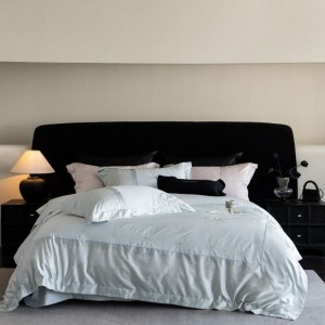 Cotton embroidery high-precision yarn-dyed jacquard blue duvet cover bed sheets four-piece bedding set