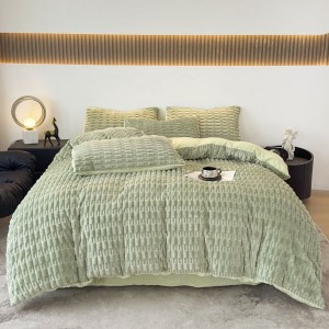 Winter bamboo pattern milk velvet quilt cover flannel warm four-piece bed sheets green bedding set