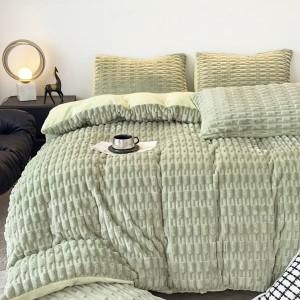 Winter bamboo pattern milk velvet quilt cover flannel warm four-piece bed sheets green bedding set