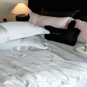 Cotton embroidery high-precision yarn-dyed jacquard blue duvet cover bed sheets four-piece bedding set