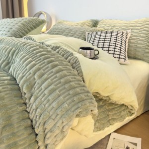 Winter bamboo pattern milk velvet quilt cover flannel warm four-piece bed sheets green bedding set