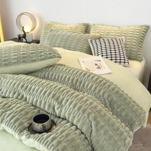 Winter bamboo pattern milk velvet quilt cover flannel warm four-piece bed sheets green bedding set