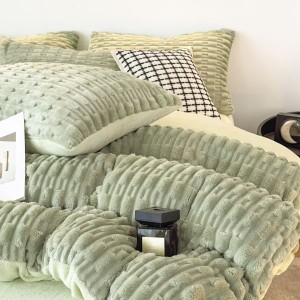 Winter bamboo pattern milk velvet quilt cover flannel warm four-piece bed sheets green bedding set