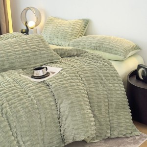 Winter bamboo pattern milk velvet quilt cover flannel warm four-piece bed sheets green bedding set