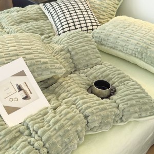 Winter bamboo pattern milk velvet quilt cover flannel warm four-piece bed sheets green bedding set
