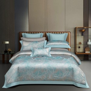Hot-selling 4-pieces textile jacquard 2m/2.2m bedsheet flat sheets 1.8m blue cotton polyester quilt cover premium bedding set manufacture