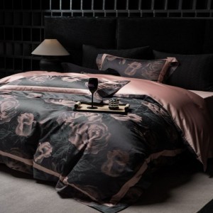 140s Pima cotton yarn-dyed jacquard comforter quilt duvet cover soft bed sheets four-piece suit 500TC cotton black bedding set