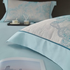 Hot-selling 4-pieces textile jacquard 2m/2.2m bedsheet flat sheets 1.8m blue cotton polyester quilt cover premium bedding set manufacture