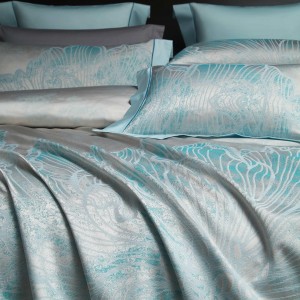 Hot-selling 4-pieces textile jacquard 2m/2.2m bedsheet flat sheets 1.8m blue cotton polyester quilt cover premium bedding set manufacture