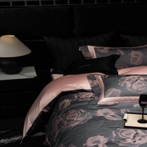 140s Pima cotton yarn-dyed jacquard comforter quilt duvet cover soft bed sheets four-piece suit 500TC cotton black bedding set
