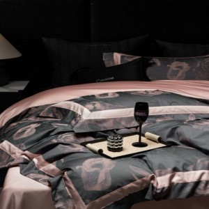 140s Pima cotton yarn-dyed jacquard comforter quilt duvet cover soft bed sheets four-piece suit 500TC cotton black bedding set