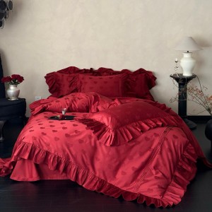 High grade red ruffles jacquard duvet cover 100s Australia cotton bedding set supplier