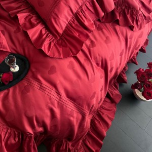 High grade red ruffles jacquard duvet cover 100s Australia cotton bedding set supplier