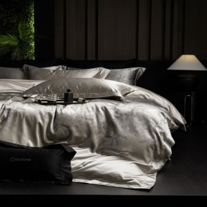 Light luxury sketch flower high precision large version jacquard quilt cover lyocell cotton four-piece bedding set
