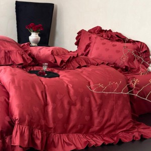 High grade red ruffles jacquard duvet cover 100s Australia cotton bedding set supplier