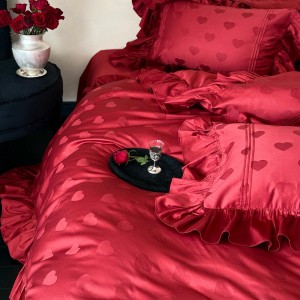 High grade red ruffles jacquard duvet cover 100s Australia cotton bedding set supplier