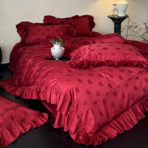 High grade red ruffles jacquard duvet cover 100s Australia cotton bedding set supplier