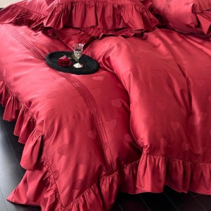 High grade red ruffles jacquard duvet cover 100s Australia cotton bedding set supplier