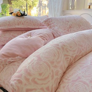 New short plush milk velvet three-dimensional carved pink four-piece bedding set winter home textile