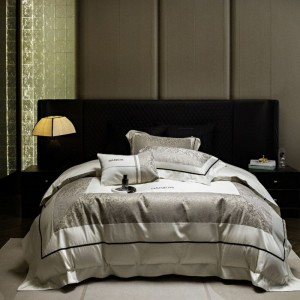 Light gold yarn-dyed jacquard quilt duvet cover super soft 100% cotton bed sheets bedding set