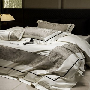 Light gold yarn-dyed jacquard quilt duvet cover super soft 100% cotton bed sheets bedding set