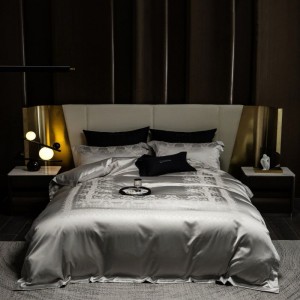 Silk cotton home textile bed quilt comforter duvet cover silver jacquard bed sheets luxury bedding set