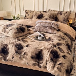 Hot selling brown yarn-dyed rabbit plush four-piece bedding set