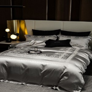 Silk cotton home textile bed quilt comforter duvet cover silver jacquard bed sheets luxury bedding set
