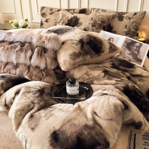 Hot selling brown yarn-dyed rabbit plush four-piece bedding set