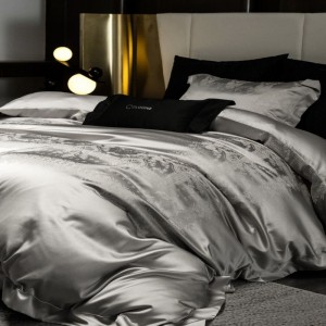 Silk cotton home textile bed quilt comforter duvet cover silver jacquard bed sheets luxury bedding set